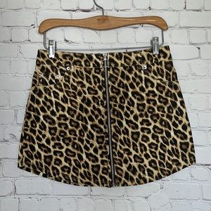 Forever 21 Leopard Denim From Zipper Skirt Size M
